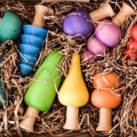 NWT Ocamora Wooden Toys Rainbow Forest Set of 10 - Picture 2 of 3